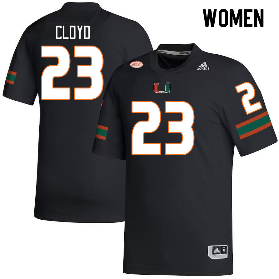 Women #23 K.J. Cloyd Miami Hurricanes College Football Jerseys Stitched Sale-Black - Click Image to Close